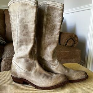 Frye Taupe Leather Mid-Calf Boots